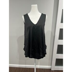 Club Monaco Black 100% Silk Layered Sleeveless Top Back Cutout V-Neck Small